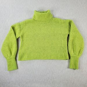 Hippie Rose Women’s Small Cropped Sweater Green Chunky Knit Turtleneck Cozy Chic